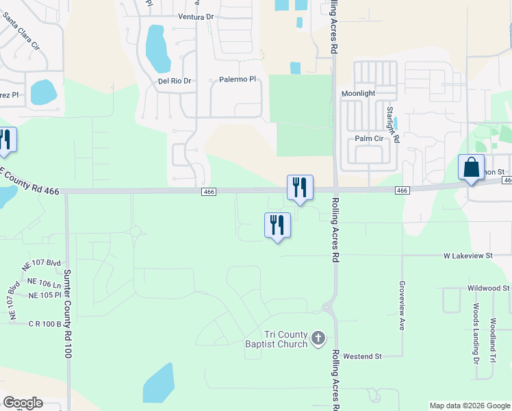 map of restaurants, bars, coffee shops, grocery stores, and more near 850 County Road 466 in Lady Lake