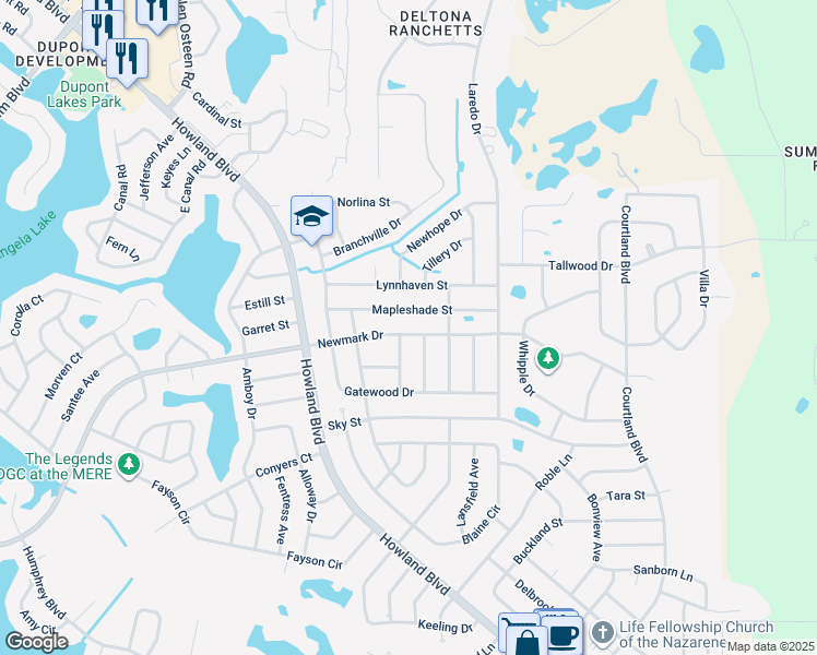 map of restaurants, bars, coffee shops, grocery stores, and more near 3101 Newmark Drive in Deltona