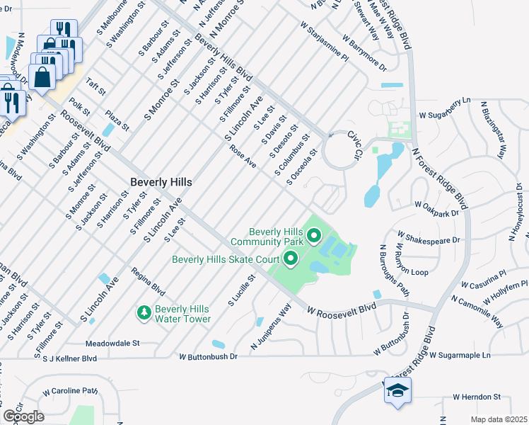 map of restaurants, bars, coffee shops, grocery stores, and more near 48 South Osceola Street in Beverly Hills