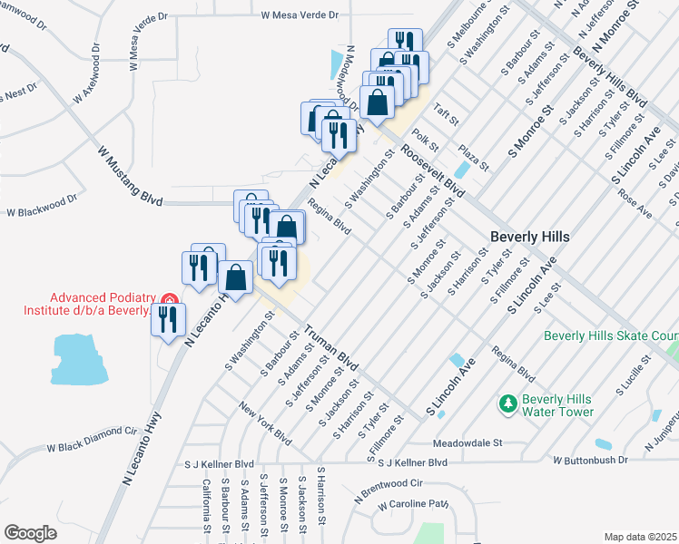 map of restaurants, bars, coffee shops, grocery stores, and more near 212 South Barbour Street in Beverly Hills