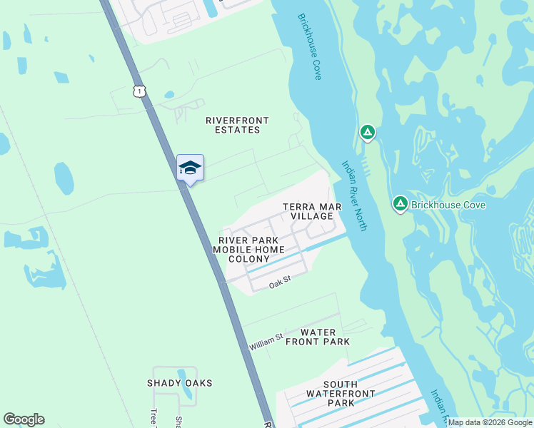map of restaurants, bars, coffee shops, grocery stores, and more near 129 Indian River Drive North in Edgewater