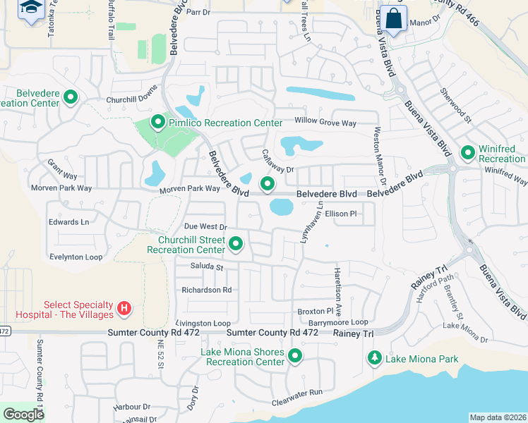 map of restaurants, bars, coffee shops, grocery stores, and more near 749 Willington Way in The Villages