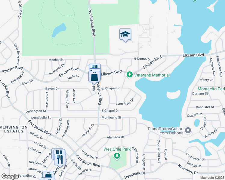 map of restaurants, bars, coffee shops, grocery stores, and more near 1887 West Chapel Drive in Deltona