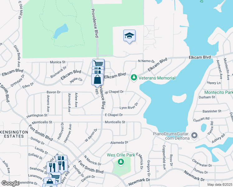 map of restaurants, bars, coffee shops, grocery stores, and more near 1887 West Chapel Drive in Deltona