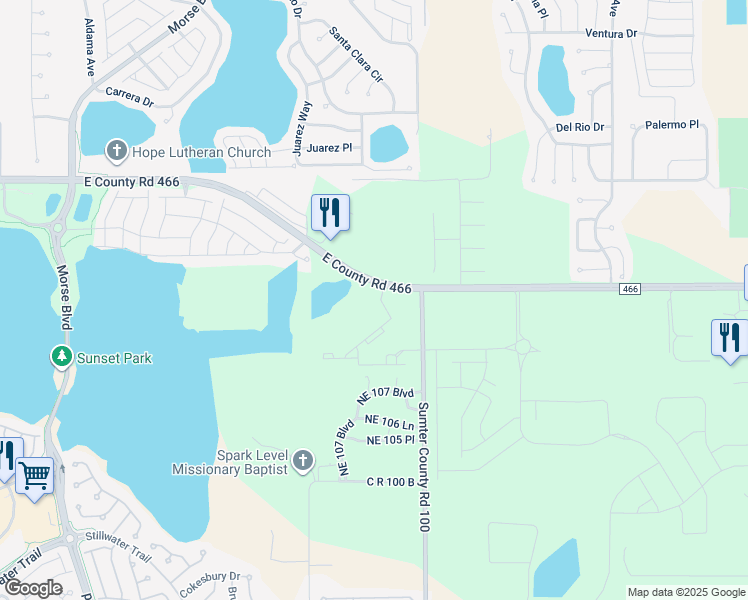 map of restaurants, bars, coffee shops, grocery stores, and more near 8911 East County Road 466 in The Villages