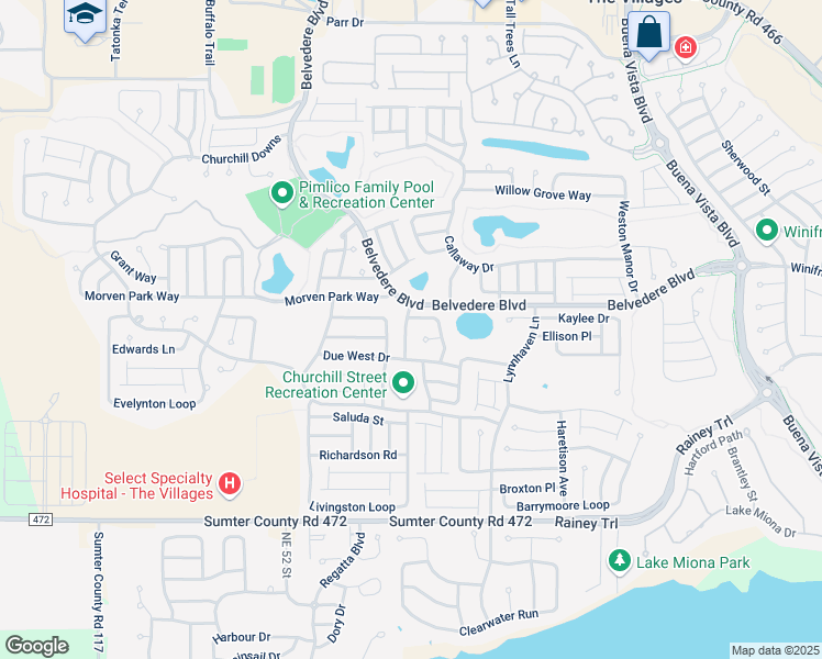 map of restaurants, bars, coffee shops, grocery stores, and more near 741 Ansel Avenue in The Villages