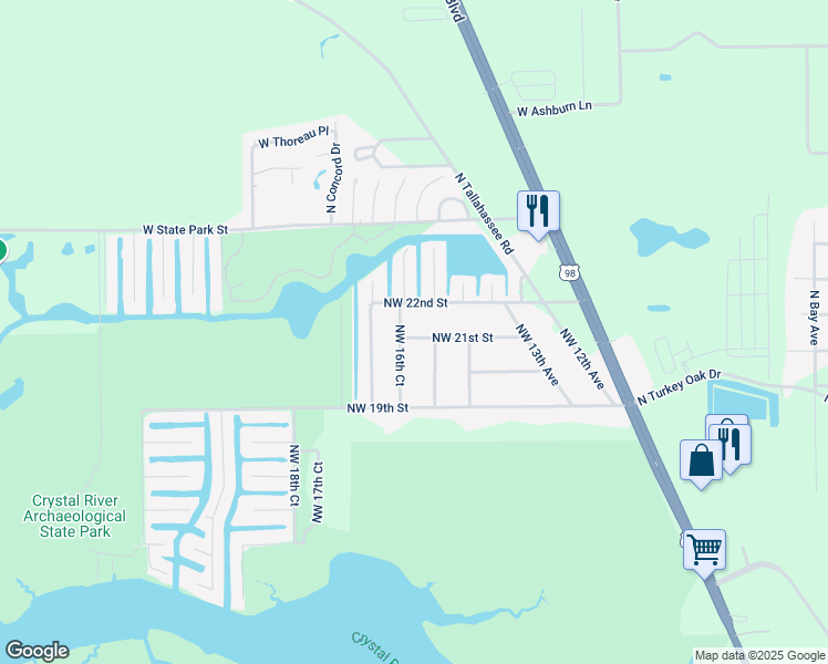 map of restaurants, bars, coffee shops, grocery stores, and more near 1611 Northwest 21st Street in Crystal River