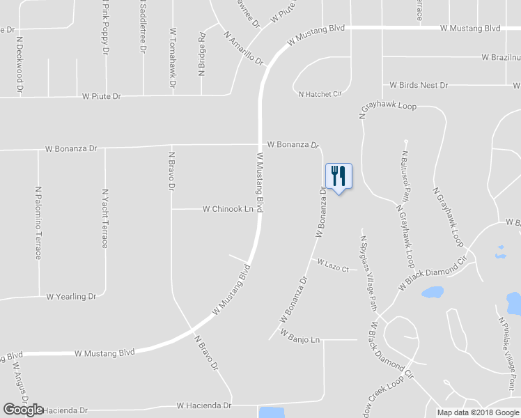 map of restaurants, bars, coffee shops, grocery stores, and more near West Mustang Boulevard in Pine Ridge