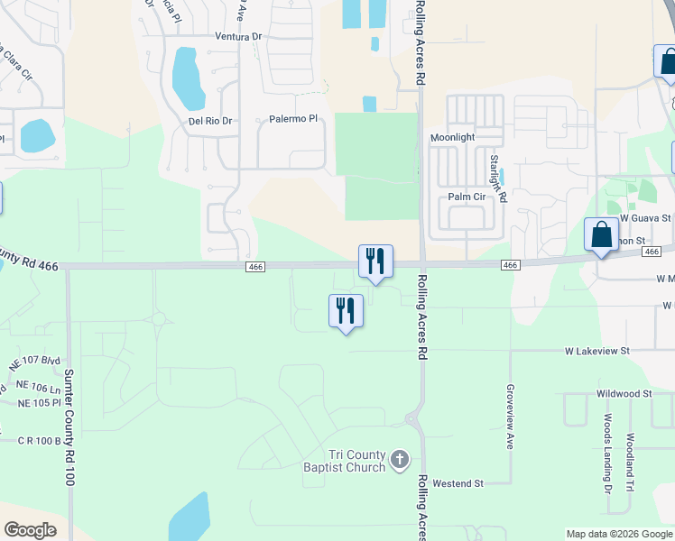 map of restaurants, bars, coffee shops, grocery stores, and more near 836 County Road 466 in Lady Lake