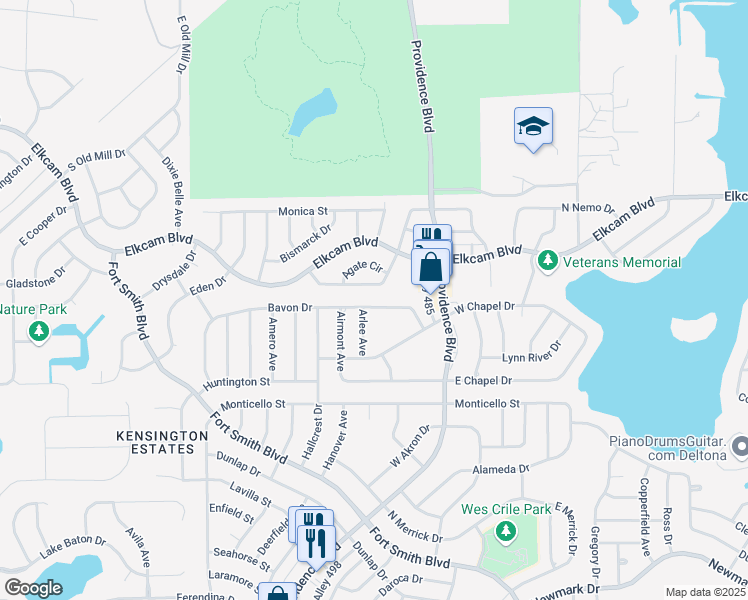 map of restaurants, bars, coffee shops, grocery stores, and more near 1745 Bavon Drive in Deltona