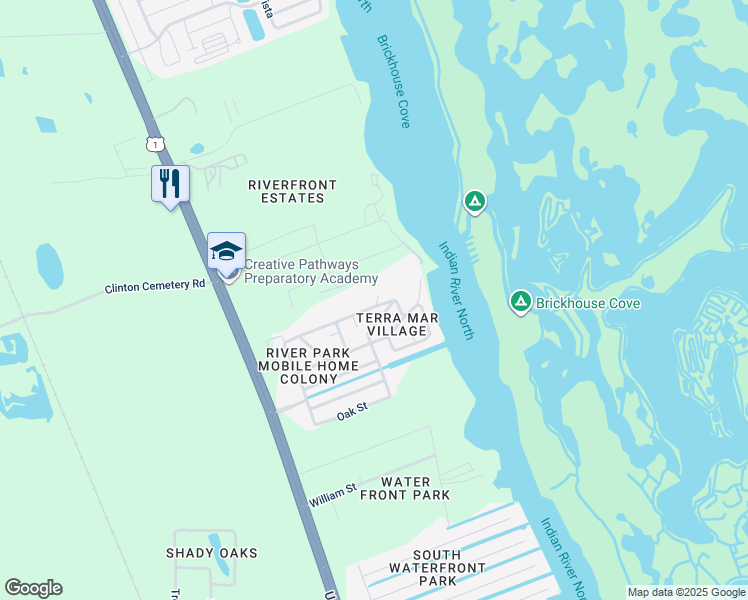 map of restaurants, bars, coffee shops, grocery stores, and more near 146 Indian River Drive North in Edgewater