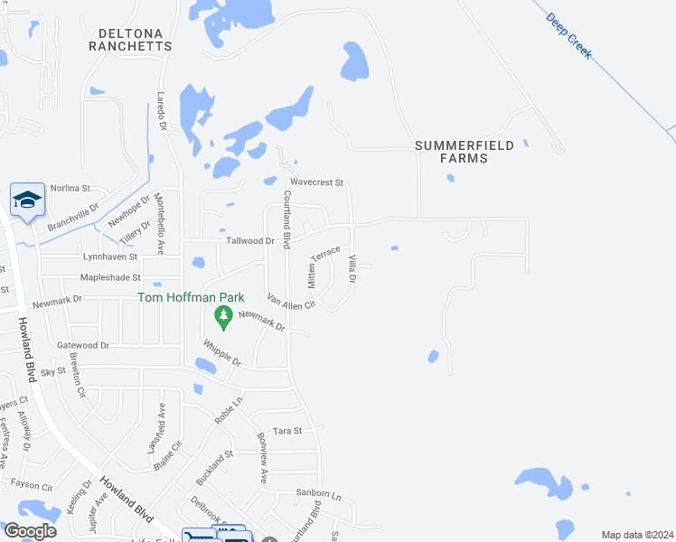 map of restaurants, bars, coffee shops, grocery stores, and more near 1744 Van Allen Circle in Deltona