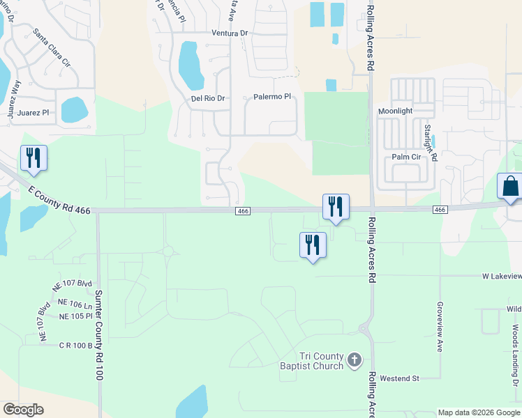 map of restaurants, bars, coffee shops, grocery stores, and more near 930 County Road 466 in Lady Lake