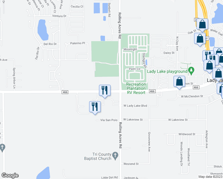 map of restaurants, bars, coffee shops, grocery stores, and more near 723 County Road 466 in Lady Lake