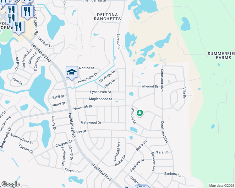 map of restaurants, bars, coffee shops, grocery stores, and more near 1851 Montebello Avenue in Deltona
