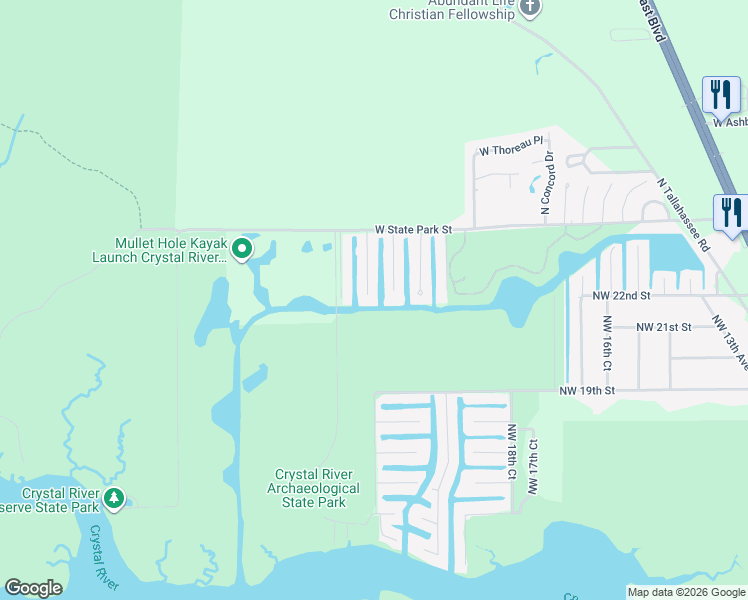 map of restaurants, bars, coffee shops, grocery stores, and more near 3809 North Seminole Point in Crystal River