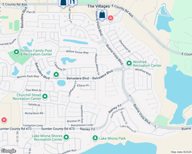 map of restaurants, bars, coffee shops, grocery stores, and more near 665 Weston Manor Drive in The Villages