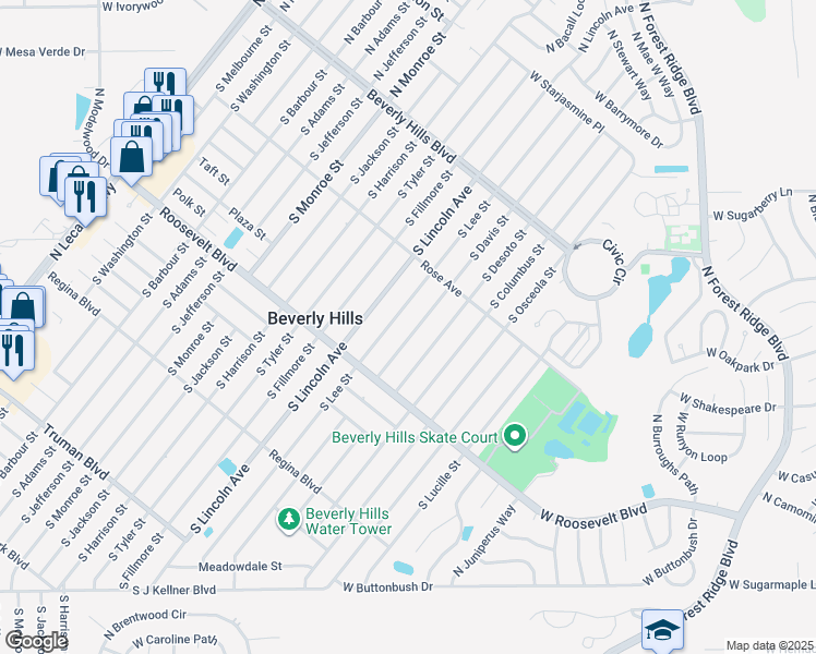 map of restaurants, bars, coffee shops, grocery stores, and more near 52 South Davis Street in Beverly Hills