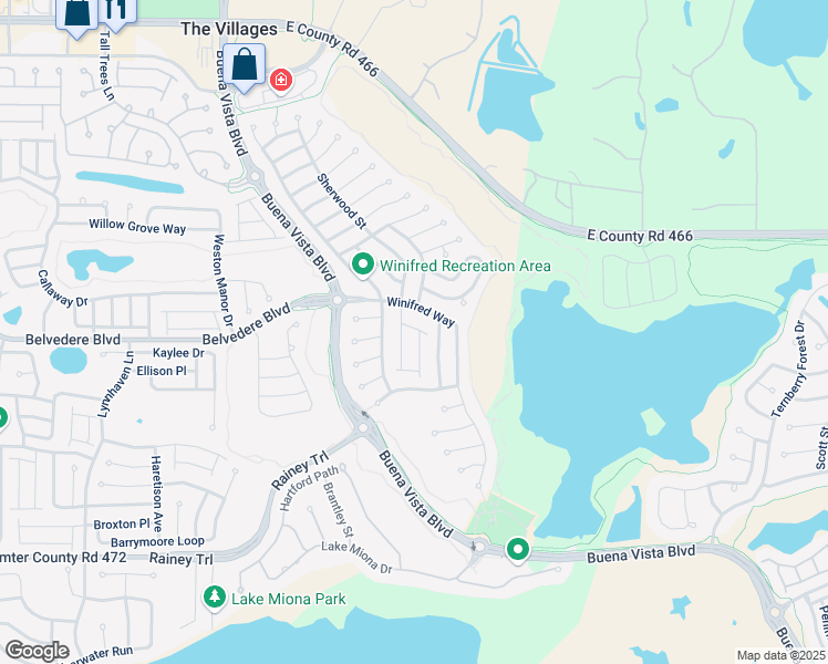 map of restaurants, bars, coffee shops, grocery stores, and more near 632 Winifred Way in The Villages