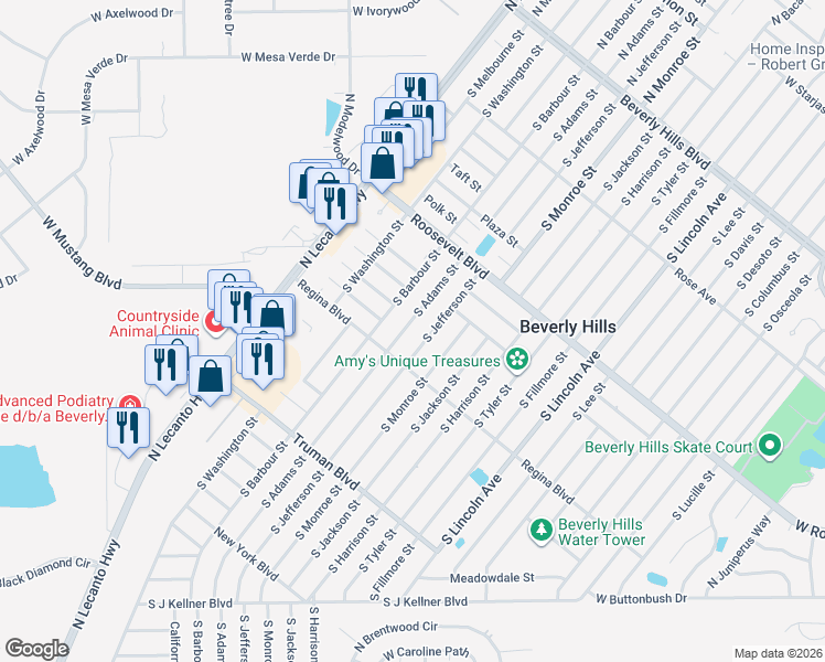 map of restaurants, bars, coffee shops, grocery stores, and more near 97 South Adams Street in Beverly Hills