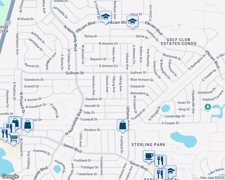 map of restaurants, bars, coffee shops, grocery stores, and more near 1912 Tilburg Avenue in Deltona