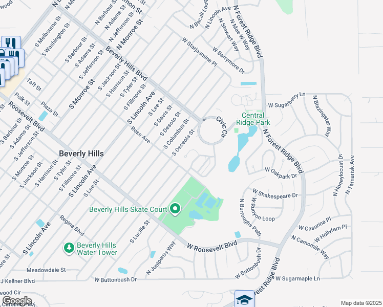 map of restaurants, bars, coffee shops, grocery stores, and more near 896 West Penn Hills Court in Beverly Hills