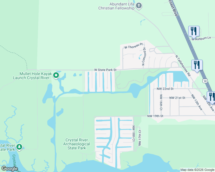 map of restaurants, bars, coffee shops, grocery stores, and more near 3840 North Calusa Point in Crystal River
