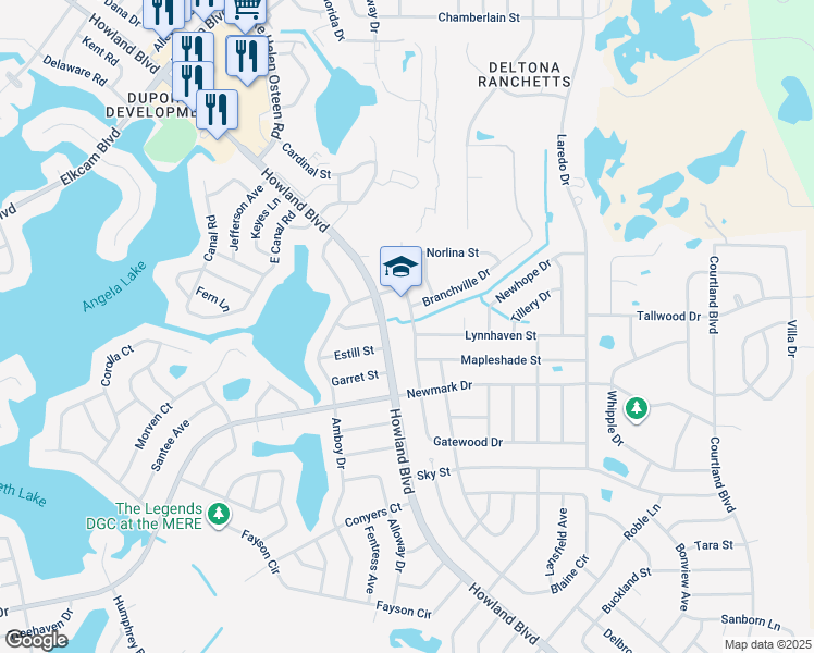 map of restaurants, bars, coffee shops, grocery stores, and more near 1831 Gatewood Drive in Deltona