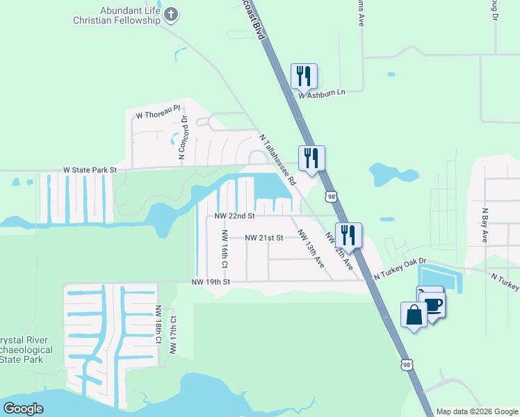 map of restaurants, bars, coffee shops, grocery stores, and more near 3834 North Ringdove Point in Crystal River