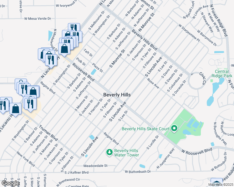 map of restaurants, bars, coffee shops, grocery stores, and more near in Beverly Hills