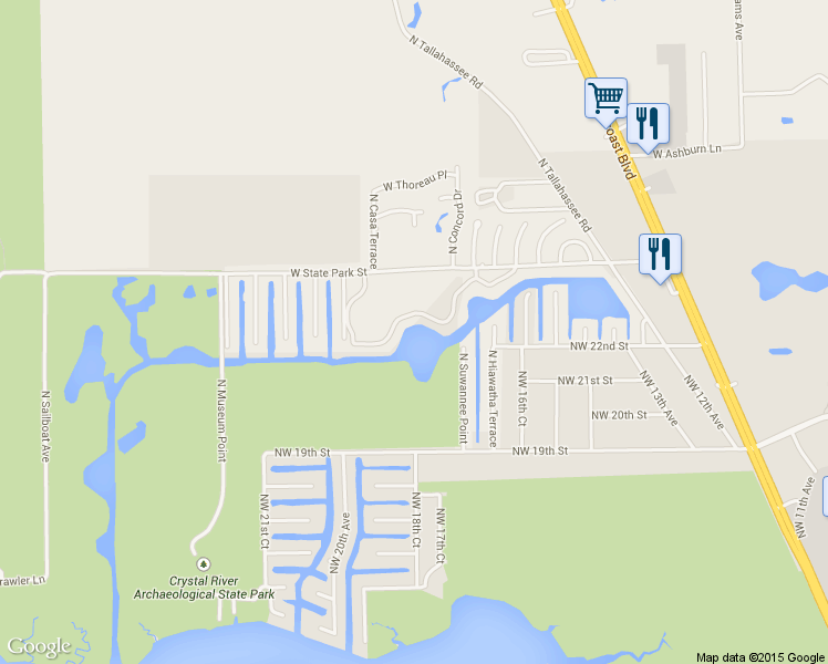 map of restaurants, bars, coffee shops, grocery stores, and more near 11114 West Cove Harbor Drive in Crystal River