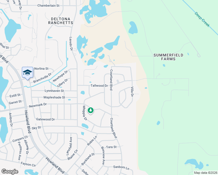 map of restaurants, bars, coffee shops, grocery stores, and more near 1848 Courtland Boulevard in Deltona
