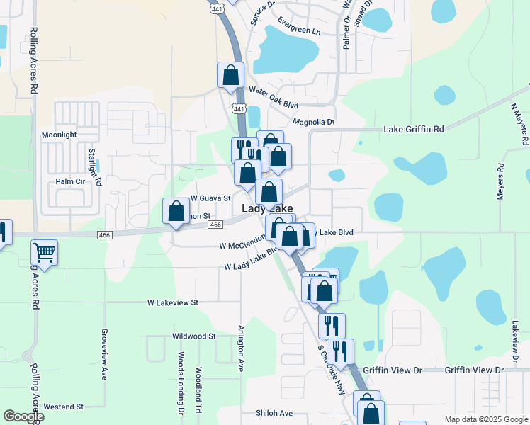 map of restaurants, bars, coffee shops, grocery stores, and more near 120 Lemon Street in Lady Lake