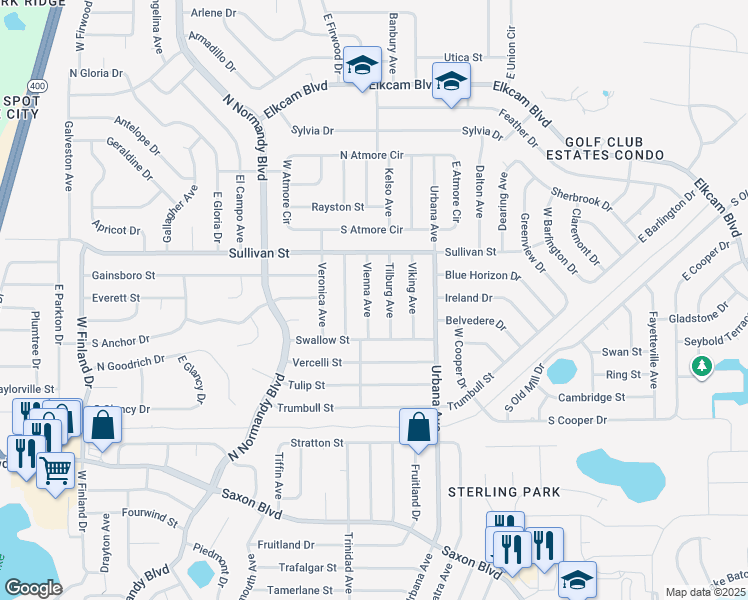 map of restaurants, bars, coffee shops, grocery stores, and more near 1912 Tilburg Avenue in Deltona