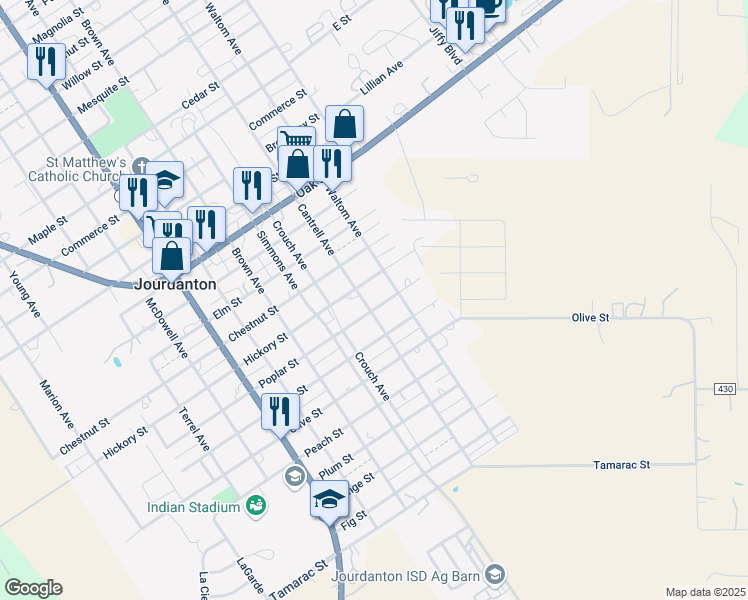 map of restaurants, bars, coffee shops, grocery stores, and more near 708 Cantrell Avenue in Jourdanton