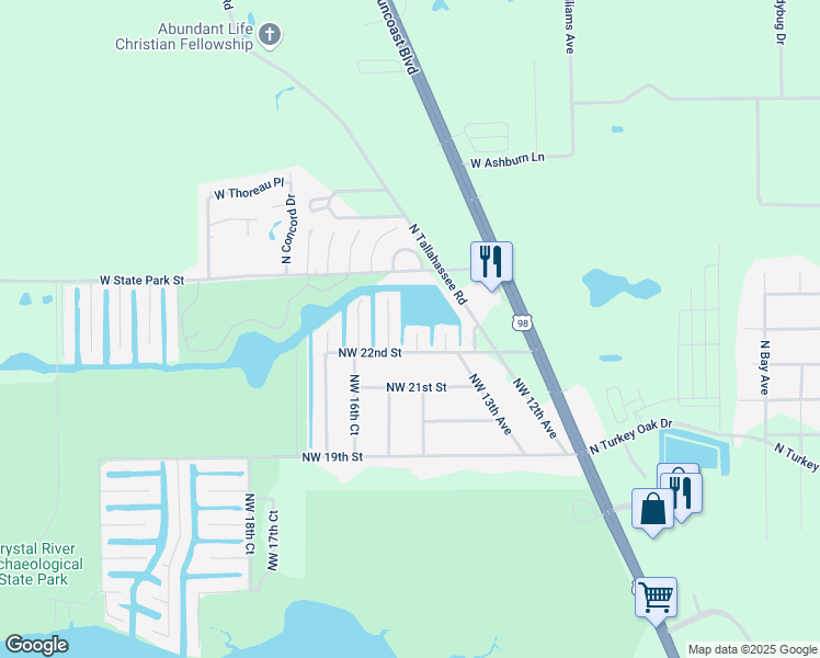 map of restaurants, bars, coffee shops, grocery stores, and more near 3860 North Ringdove Point in Crystal River