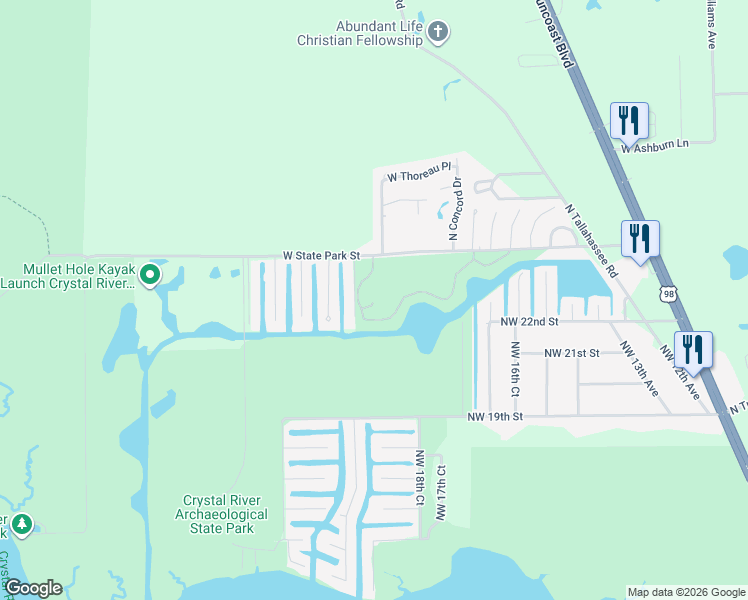 map of restaurants, bars, coffee shops, grocery stores, and more near 11196 West Cove Harbor Drive in Crystal River