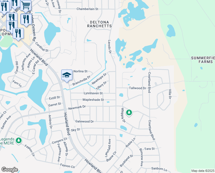 map of restaurants, bars, coffee shops, grocery stores, and more near 1875 Montebello Avenue in Deltona