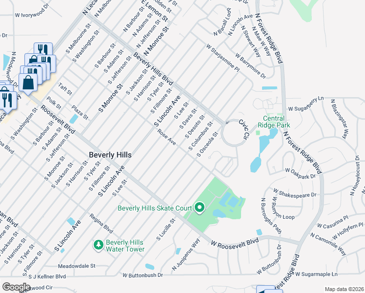 map of restaurants, bars, coffee shops, grocery stores, and more near 31 South Desoto Street in Beverly Hills
