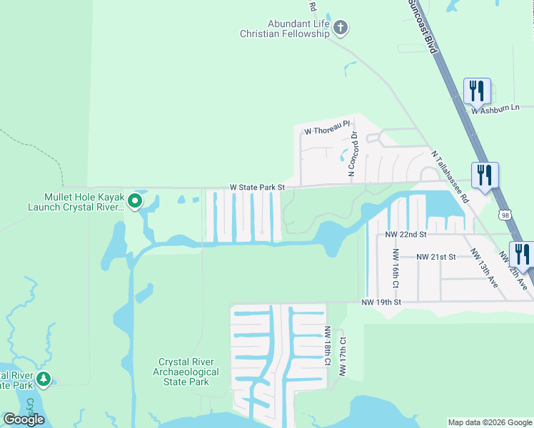 map of restaurants, bars, coffee shops, grocery stores, and more near 3840 North Calusa Point in Crystal River