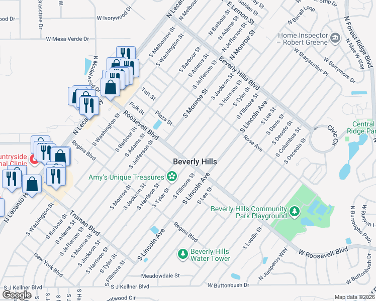 map of restaurants, bars, coffee shops, grocery stores, and more near 65 South Harrison Street in Beverly Hills