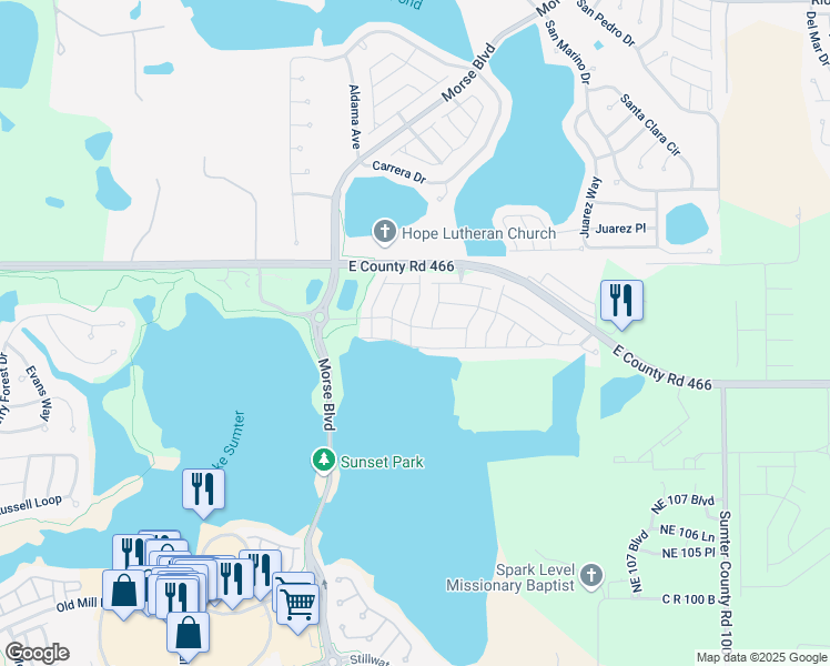 map of restaurants, bars, coffee shops, grocery stores, and more near 618 Arruda Terrace in The Villages