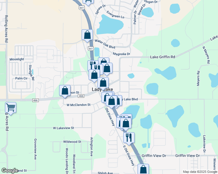 map of restaurants, bars, coffee shops, grocery stores, and more near 126 Lemon Street in Lady Lake