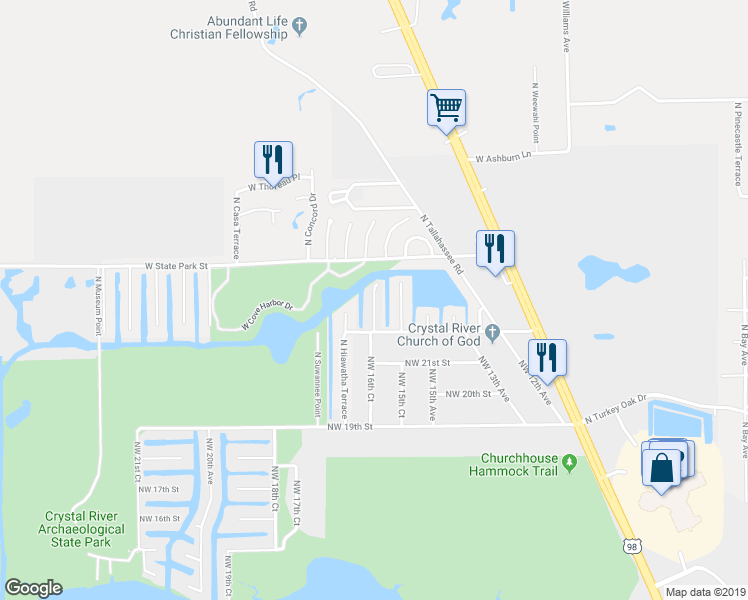 map of restaurants, bars, coffee shops, grocery stores, and more near 3901 North Nokomis Point in Crystal River