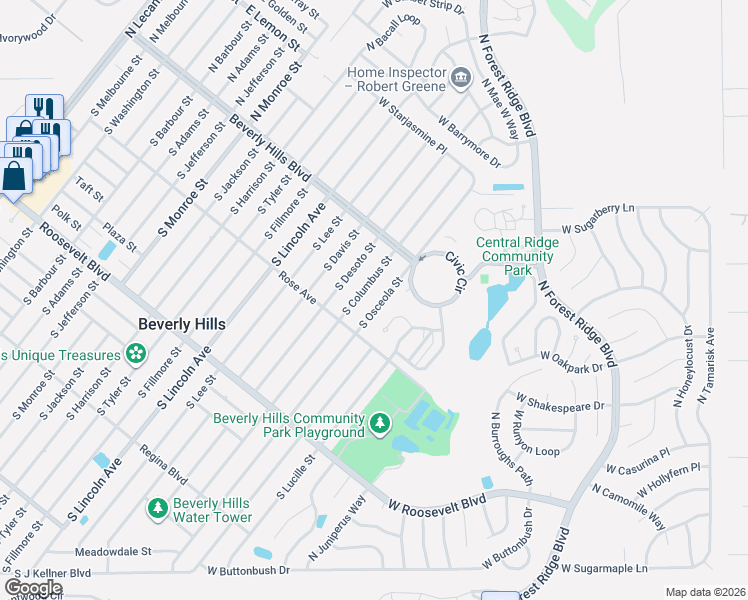 map of restaurants, bars, coffee shops, grocery stores, and more near 18 South Columbus Street in Beverly Hills