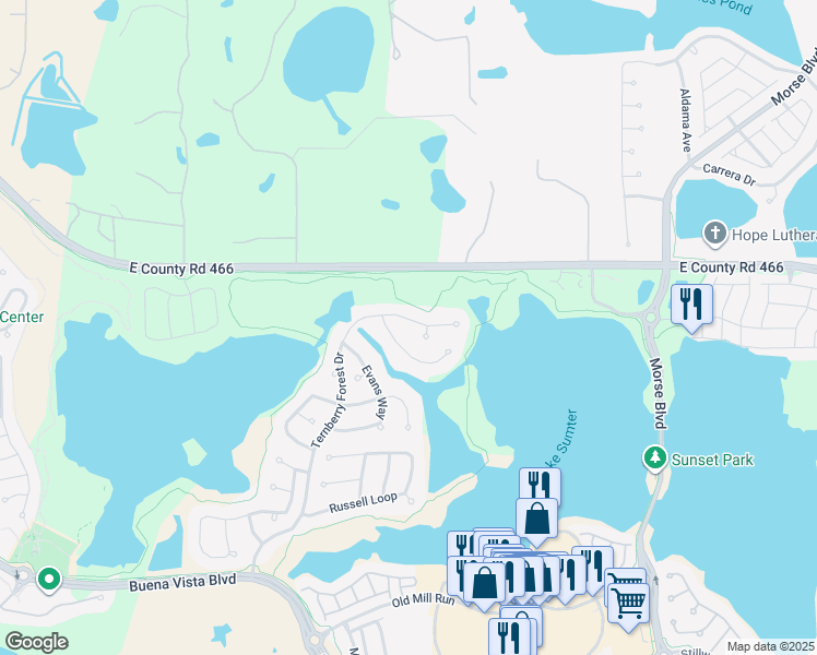 map of restaurants, bars, coffee shops, grocery stores, and more near 652 Ternberry Forest Drive in The Villages