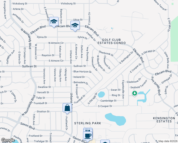map of restaurants, bars, coffee shops, grocery stores, and more near 1045 Blue Horizon Drive in Deltona