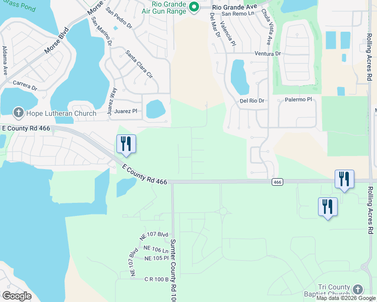 map of restaurants, bars, coffee shops, grocery stores, and more near 118 Spring Arbor Lane in Lady Lake