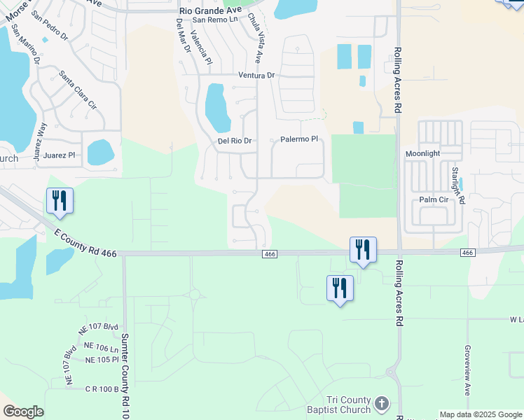 map of restaurants, bars, coffee shops, grocery stores, and more near 1001 San Felipe Lane in Lady Lake