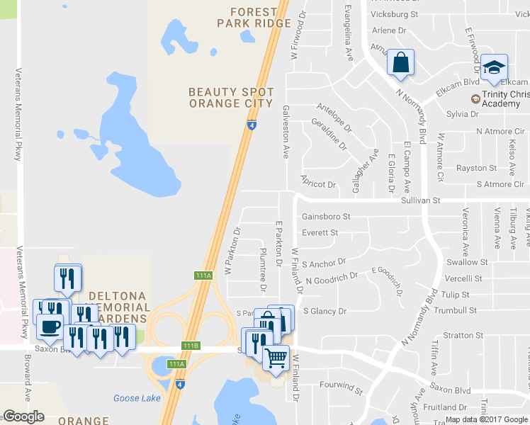 map of restaurants, bars, coffee shops, grocery stores, and more near 2003 North Parkton Drive in Deltona